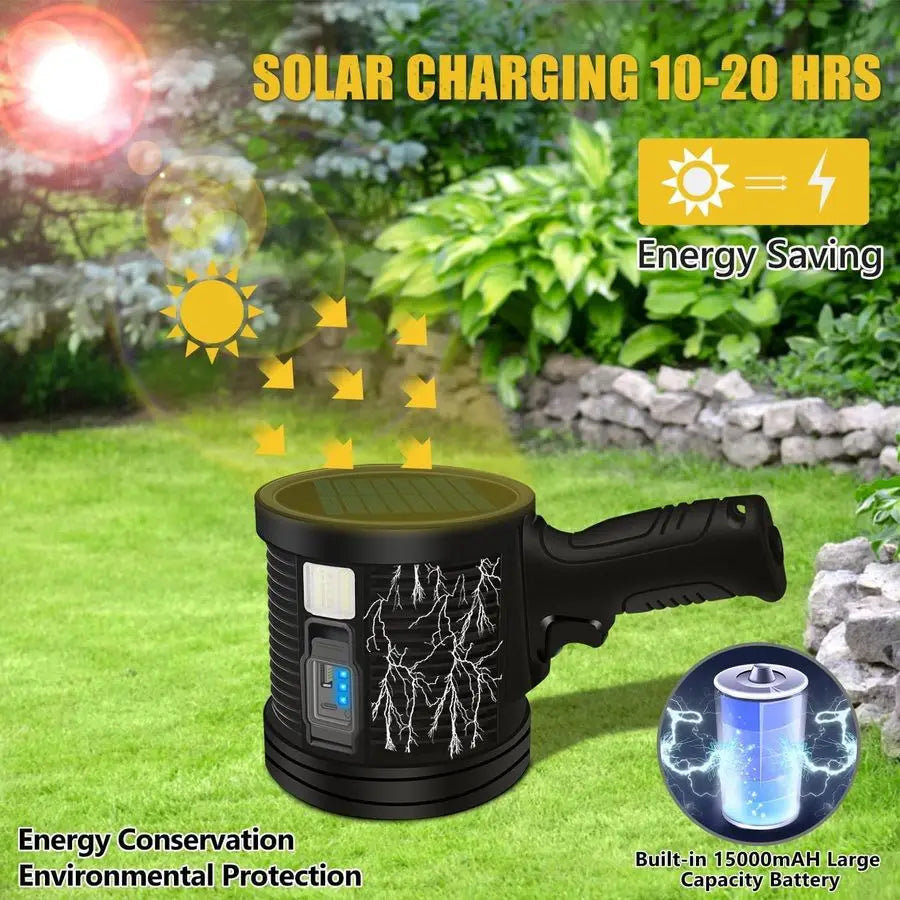 Linterna LED recargable de 1.000.000 de lúmenes y 6 modos, como se ve en la televisión, con trípode, 3 filtros de color y luz solar superbrillante.