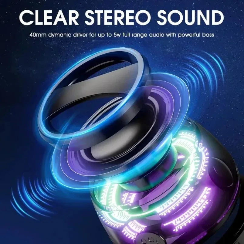 Mini altavoz estéreo de viaje para exteriores, altavoz Bluetooth magnético inalámbrico portátil con luz RGB y soporte para teléfono (compatible con iOS).