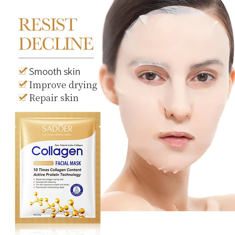 5/10/20/30 unidades Mascarilla facial de colágeno SADOER Reafirmante Hidratante Reparadora Iluminadora Cuidado de la piel Mascarilla facial de tela Mascarillas faciales Cuidado de la piel