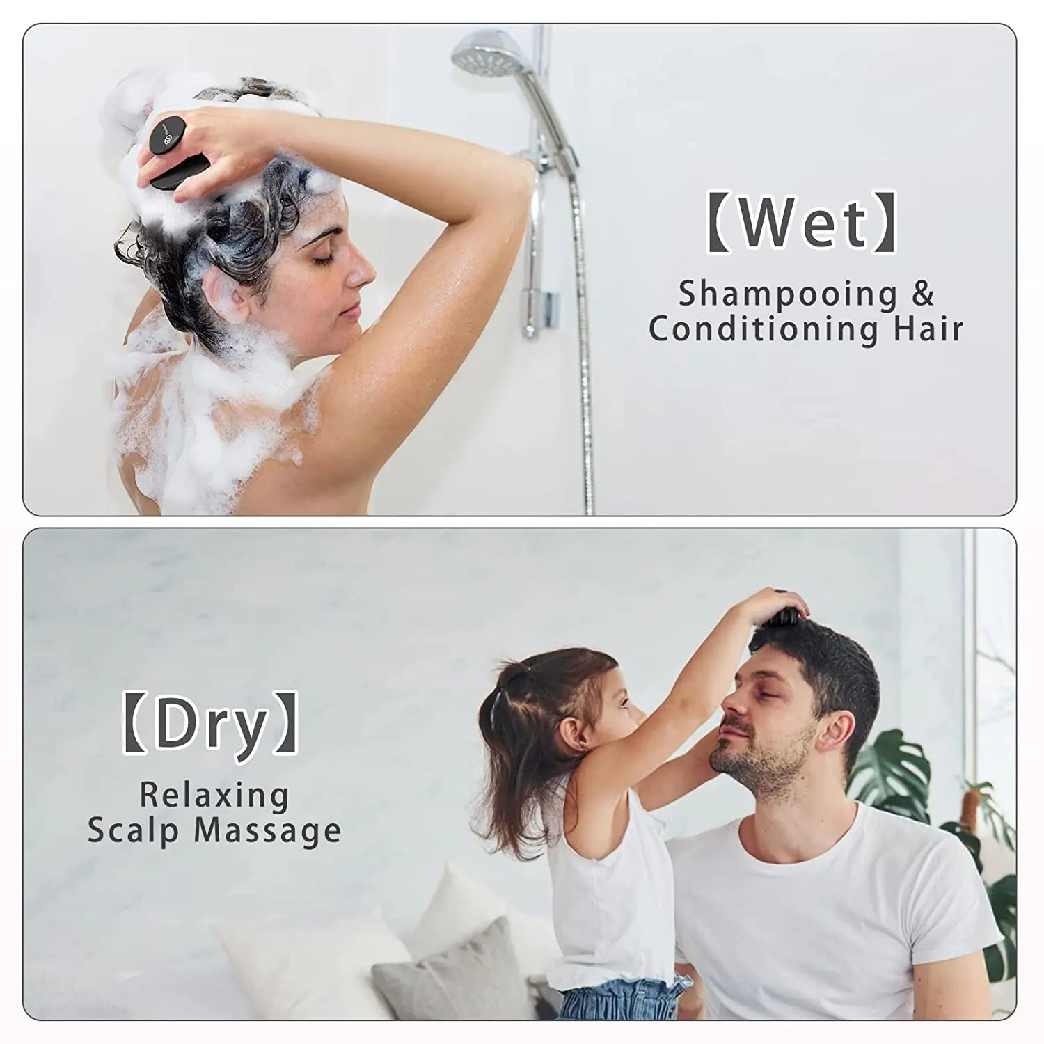 Cepillo de silicona para champú y masajeador del cuero cabelludo, con púas largas y rígidas para cabello largo, rizado y grueso, exfoliante capilar.