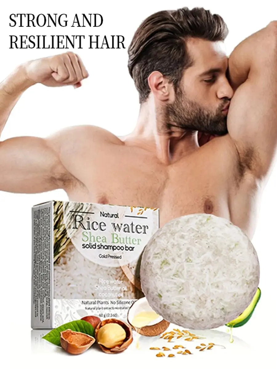 Jabón sólido de champú de arroz XF de 60 g, 100 % natural y orgánico, para el cuidado del cabello, anticaída y reparación del cabello dañado.