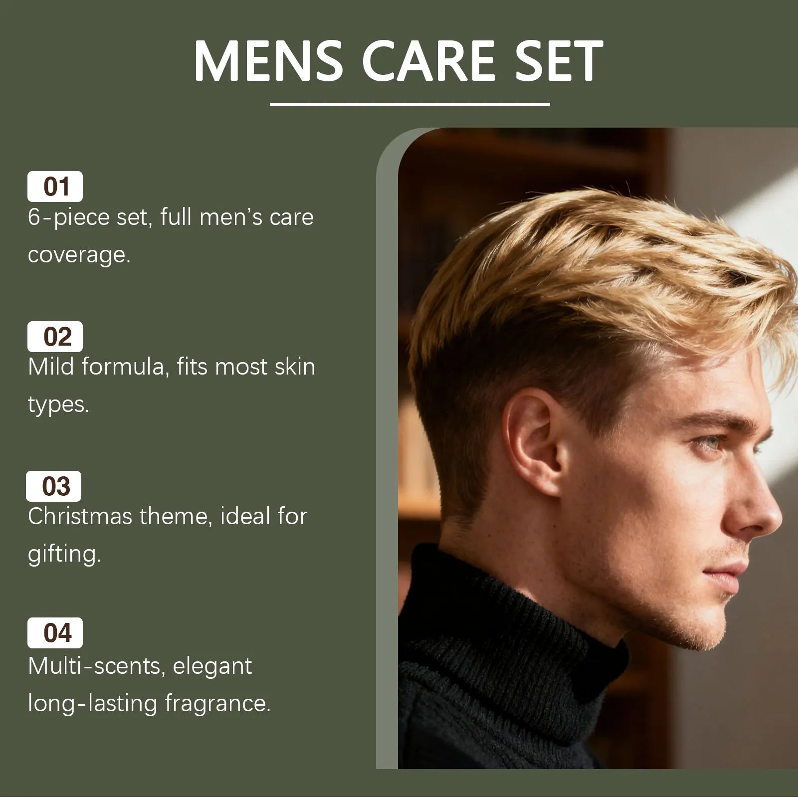Set de cuidado personal para hombre: champú y bálsamo para barba, gel de ducha, bálsamo para manos. Set de regalo de Navidad para hombre. Caja de cuidado nutritivo para la piel.
