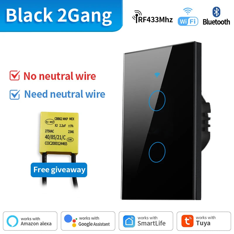 Interruptor de luz inteligente TNCE Tuya WiFi/Zigbee, con o sin cable neutro, interruptor táctil de pared compatible con Alexa y Google Home.
