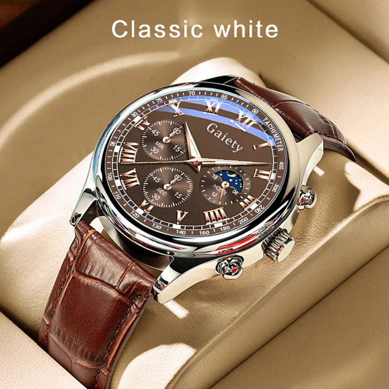 Reloj de pulsera analógico de cuarzo para hombre, de lujo, con correa de cuero y esfera redonda.