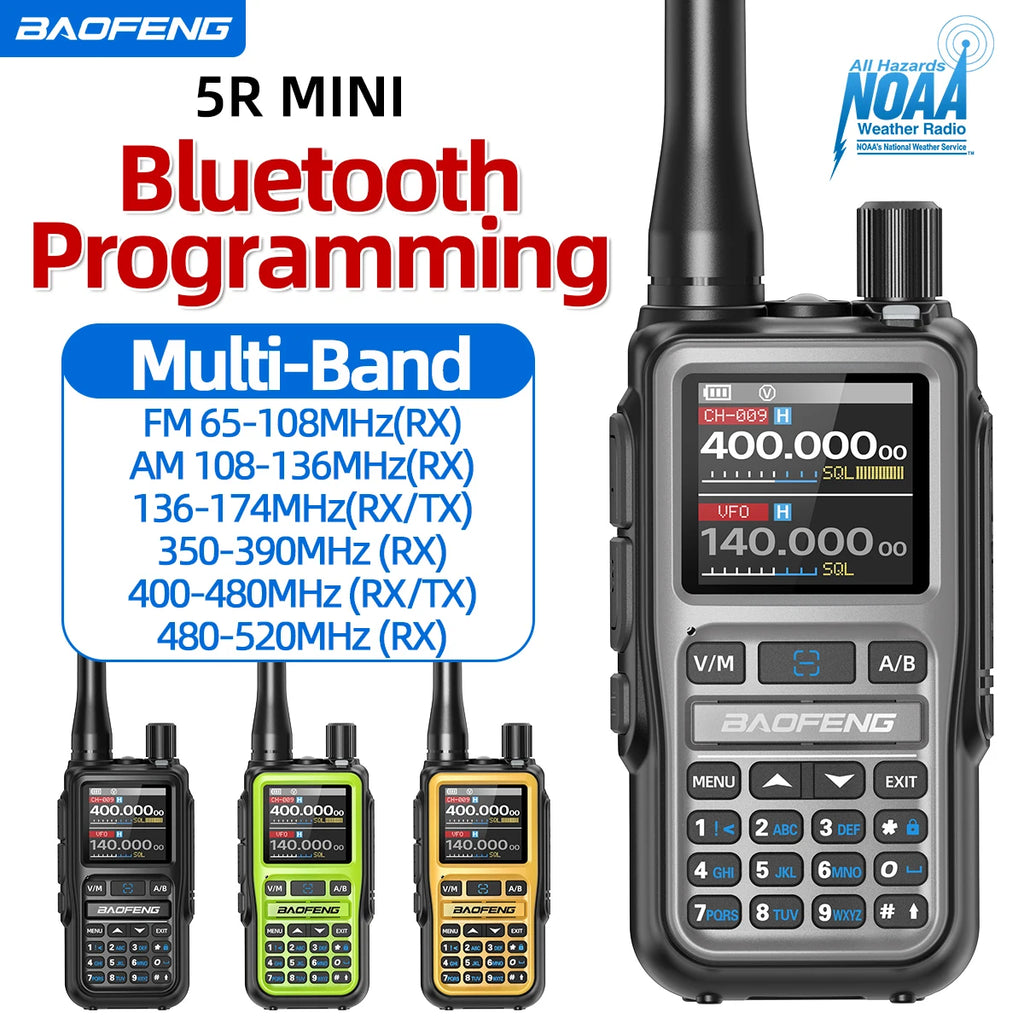 Paquete de 4 walkie-talkies BAOFENG UV-5R MINI Bluetooth programables, radioaficionados, portátiles, de largo alcance, tipo C, doble PTT, multibanda.