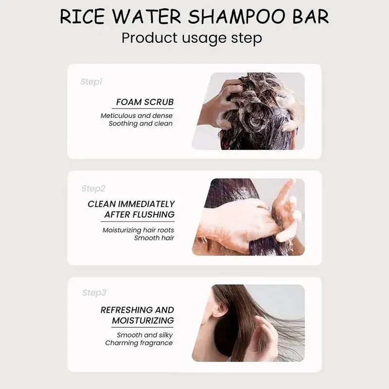 Jabón sólido de champú de arroz orgánico sin aceite, jabón acondicionador, agua de arroz, proteína, nutritivo, anticaída, para el crecimiento del cabello.