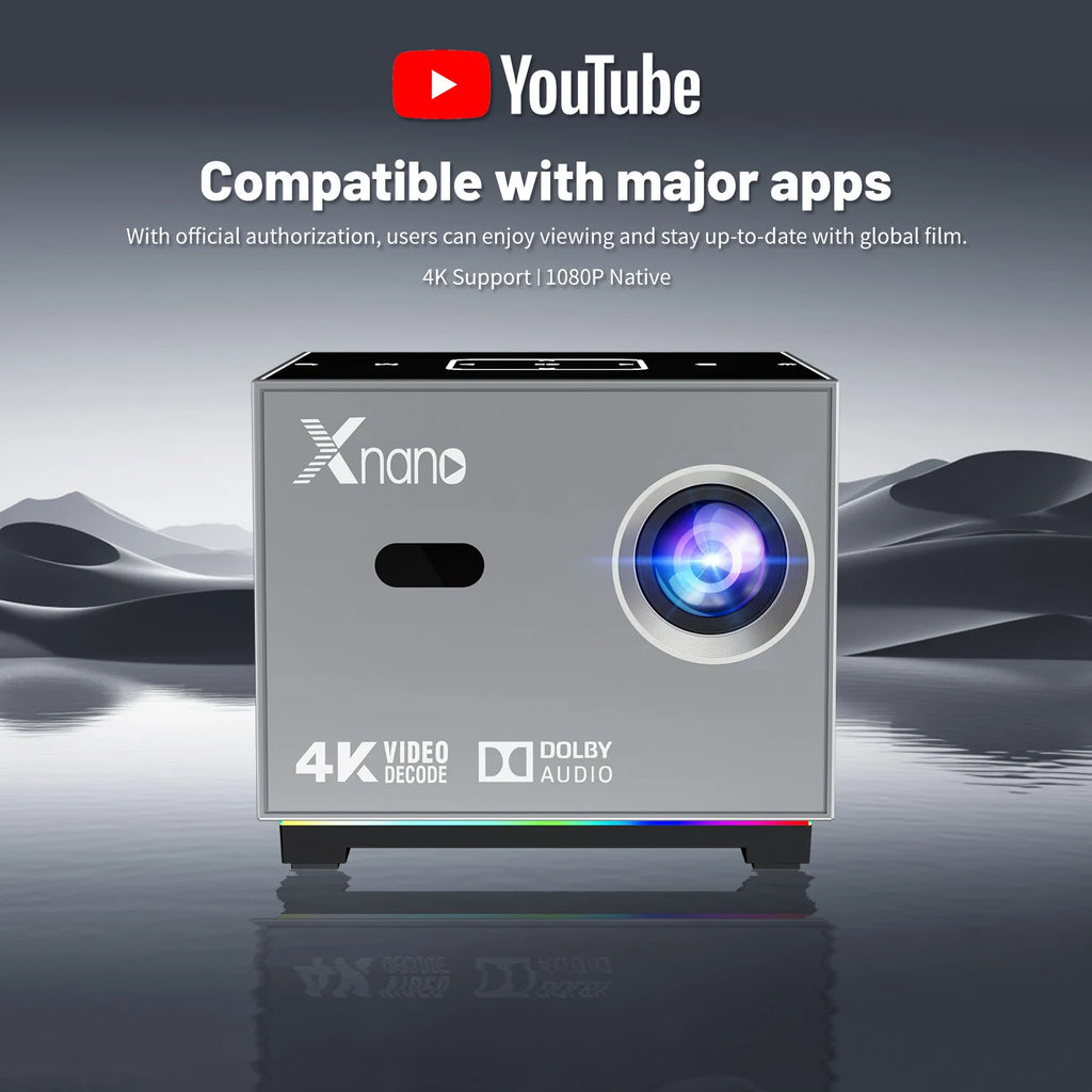 Proyector mini Xnano 4K 1280*720P Android 9 350ANSI Dual Wifi BT5.0 Enfoque automático Cine en casa Exterior Portátil Proyector inteligente X3