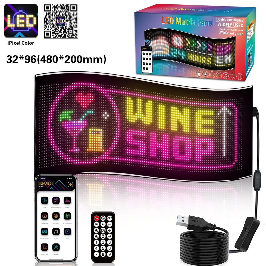 Letrero LED para automóvil, panel de matriz LED flexible de 5 V, letreros de luz LED USB para automóvil, Bluetooth Smart APP, pantalla RGB desplazable, tablero de mensajes