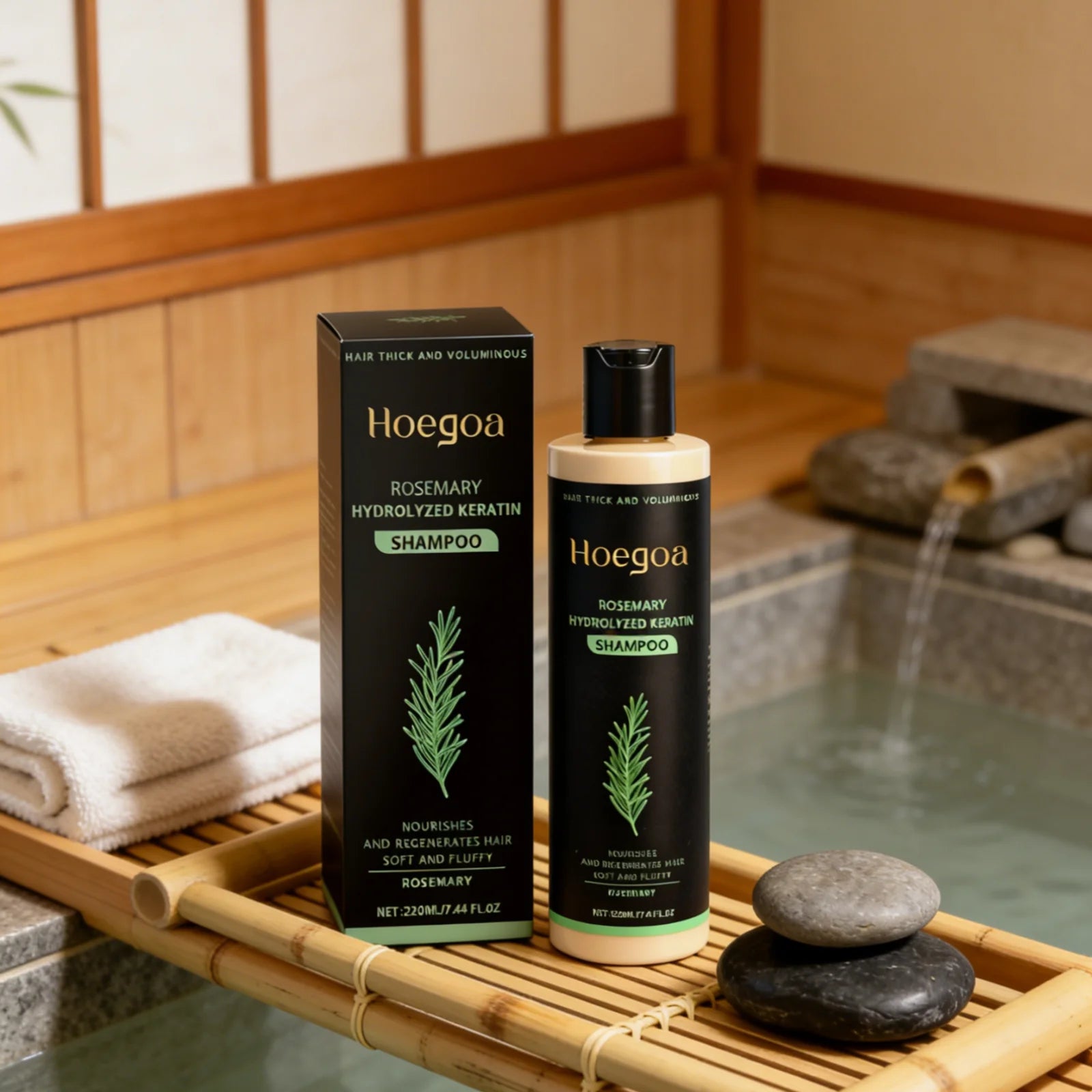 Champú de romero Hoegoa para el crecimiento del cabello, limpieza del cuero cabelludo, reparación del cabello dañado, hidratación y fortalecimiento del cabello.
