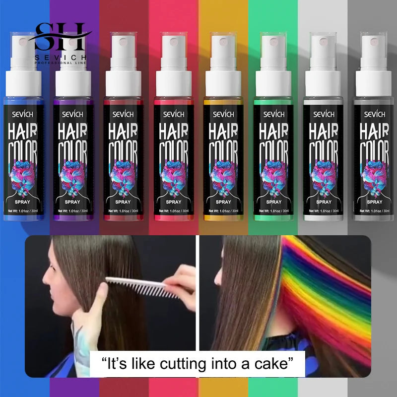 Sevich 8 colores, nuevo estilo, spray colorante para el cabello, coloración instantánea de un solo uso, producto de peluquería para el cuidado y estilismo del cabello para hombres y mujeres.