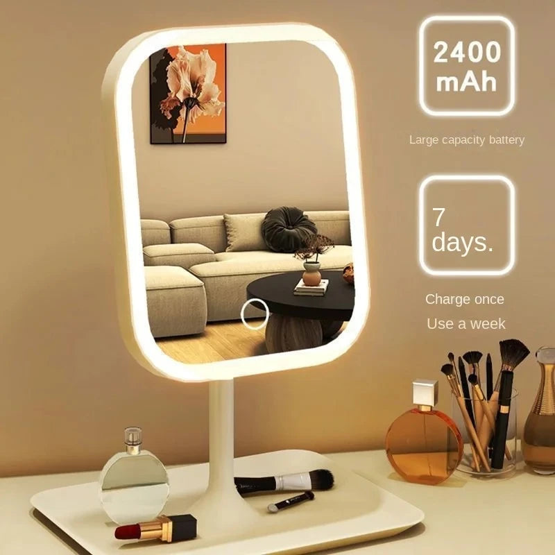 Espejo de tocador de diseño exclusivo con tres colores de luz LED, espejo de maquillaje con control táctil, espejo de escritorio para dormitorio.