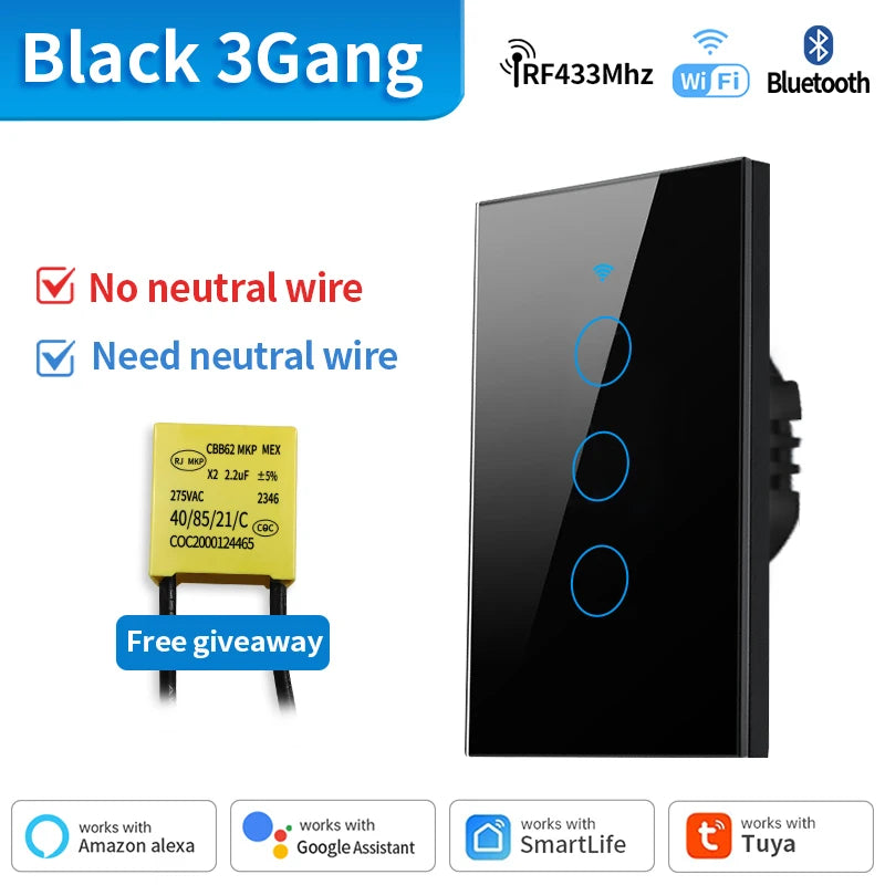 Interruptor de luz inteligente TNCE Tuya WiFi/Zigbee, con o sin cable neutro, interruptor táctil de pared compatible con Alexa y Google Home.