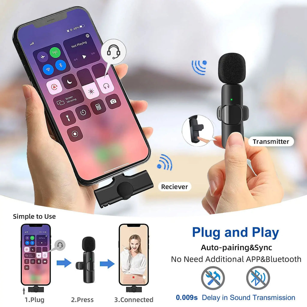 Micrófono de solapa inalámbrico Mini USB-C con reducción de ruido para iPhone y Android, ideal para transmisiones en vivo y entrevistas. Micrófono portátil de mano.
