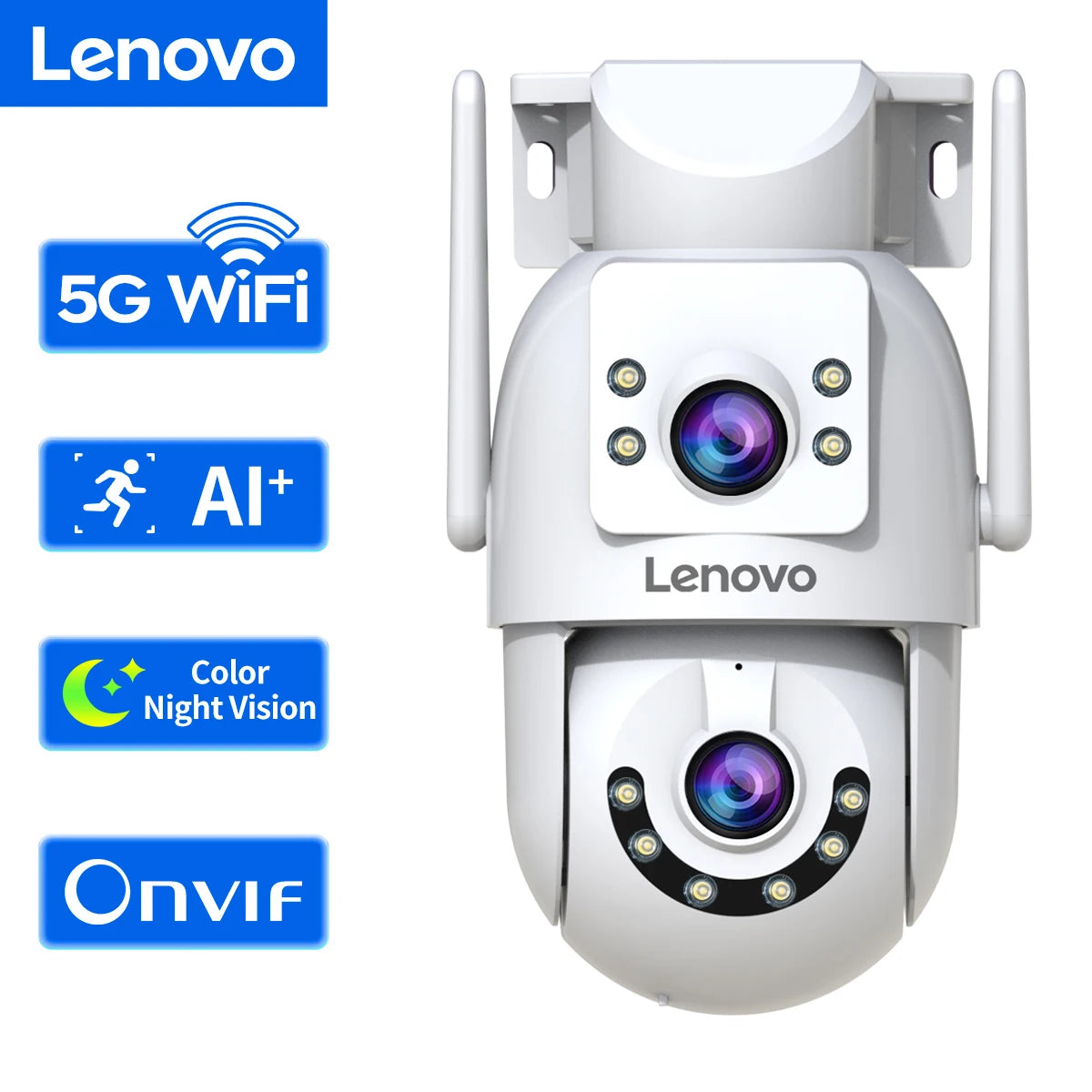 Cámara de vigilancia Lenovo 4K WiFi 5G WiFi para exteriores, doble lente, PTZ, IP, seguimiento automático, audio y video, ONVIF, CCTV de seguridad.