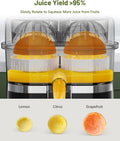 Exprimidor eléctrico de cítricos, exprimidor de naranjas de doble cabezal con cepillo de limpieza para limón y pomelo, alto rendimiento, fácil de limpiar.