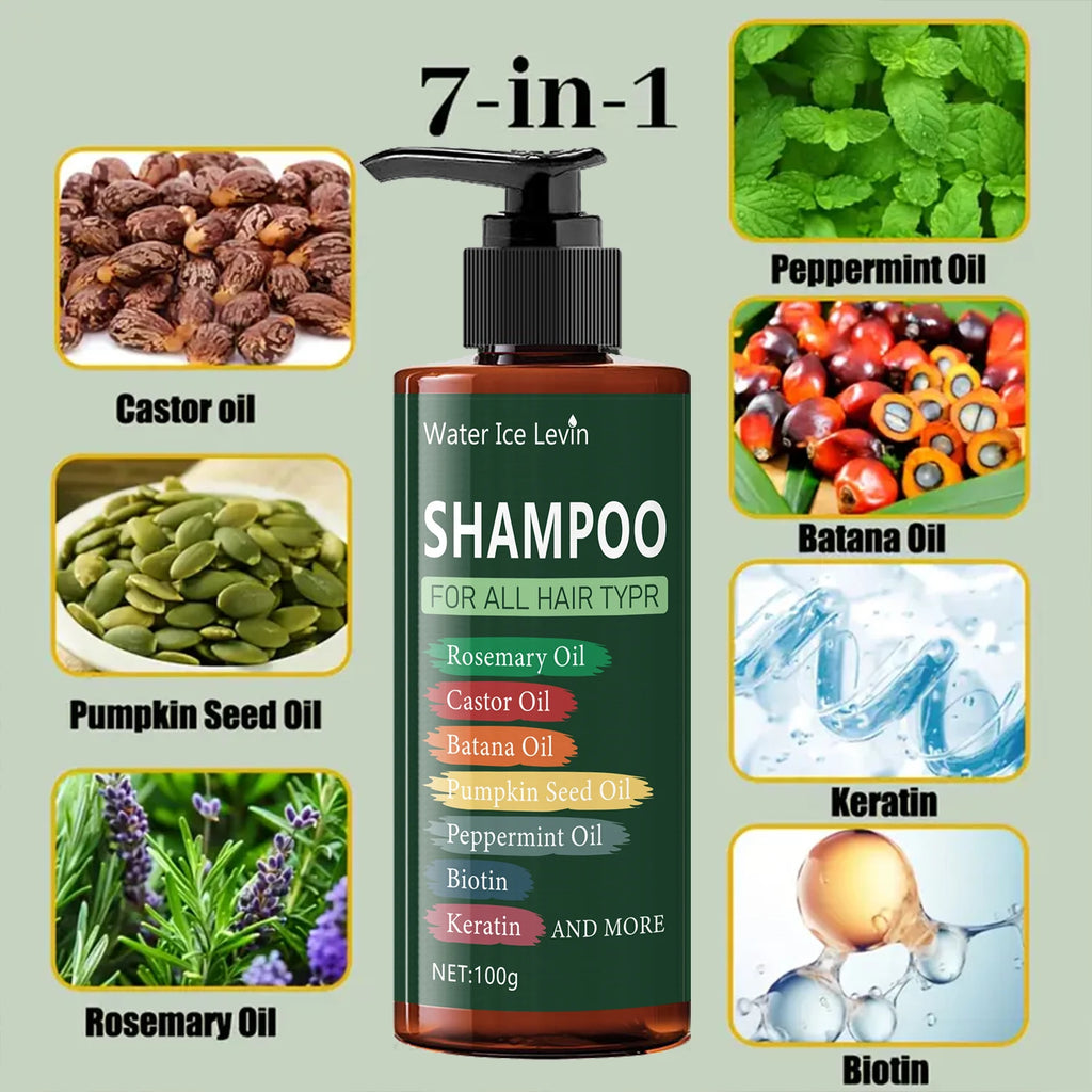 Champú capilar 7 en 1 - 250 g. Champú 7 en 1: refrescante, hidratante, repara el cabello dañado, previene las puntas abiertas y la rotura. Enriquecido con lavanda, aceite de colza, aceite de menta, biotina y queratina.