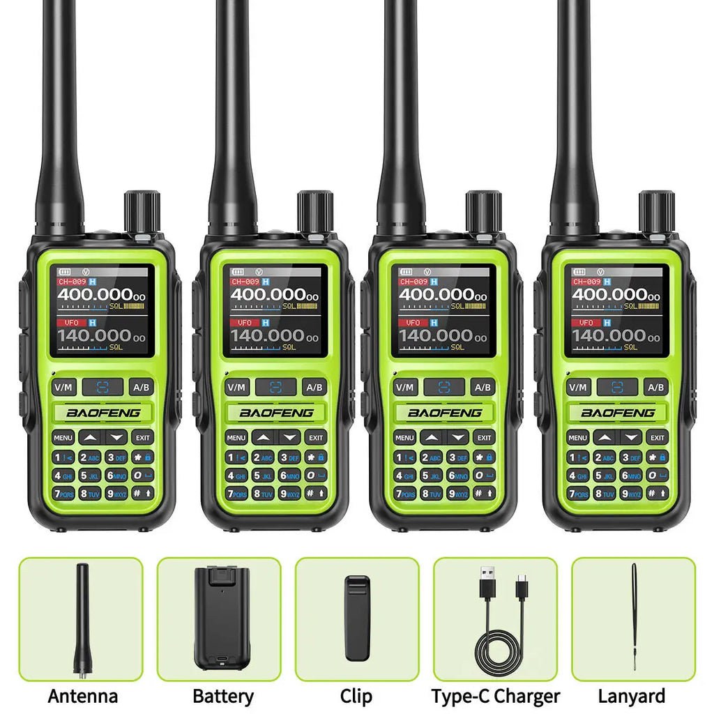 Paquete de 4 walkie-talkies BAOFENG UV-5R MINI Bluetooth programables, radioaficionados, portátiles, de largo alcance, tipo C, doble PTT, multibanda.