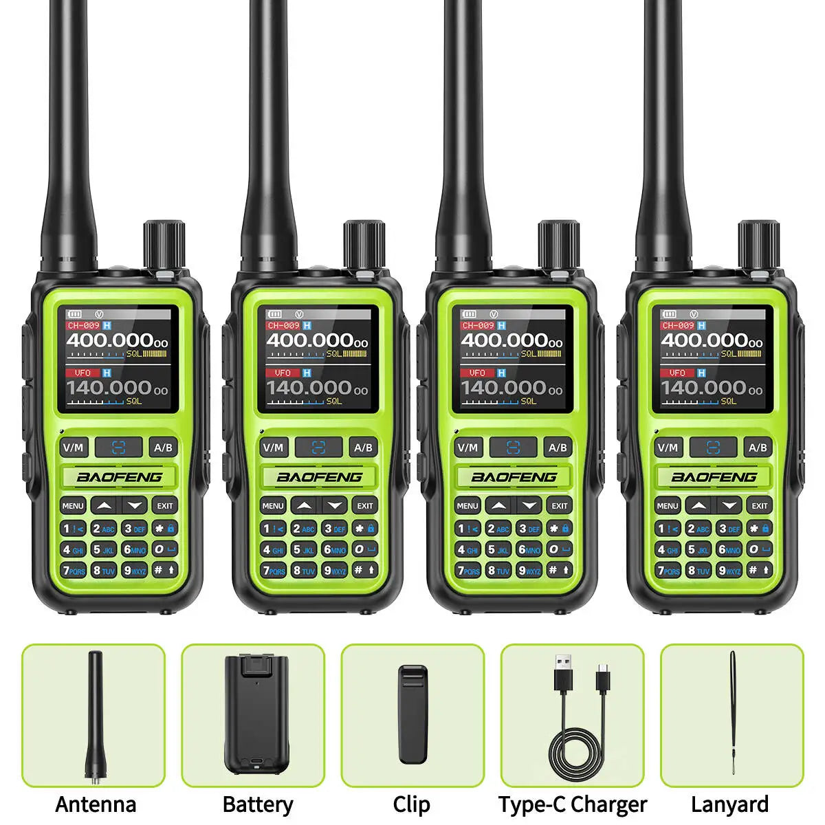Paquete de 4 walkie-talkies BAOFENG UV-5R MINI Bluetooth programables, radioaficionados, portátiles, de largo alcance, tipo C, doble PTT, multibanda.