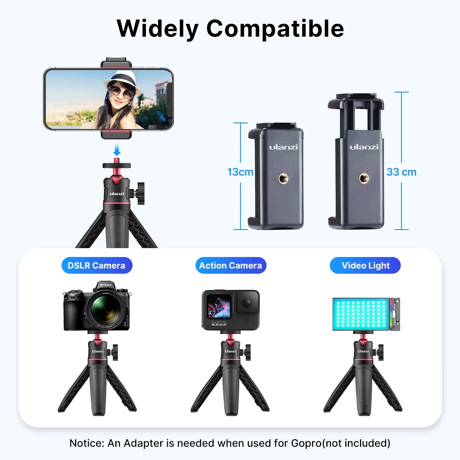 Trípode mini Ulanzi MT-08, color blanco, plegable, monopié, con montura de 1/4'', universal para DSLR, Android, iPhone y smartphones.