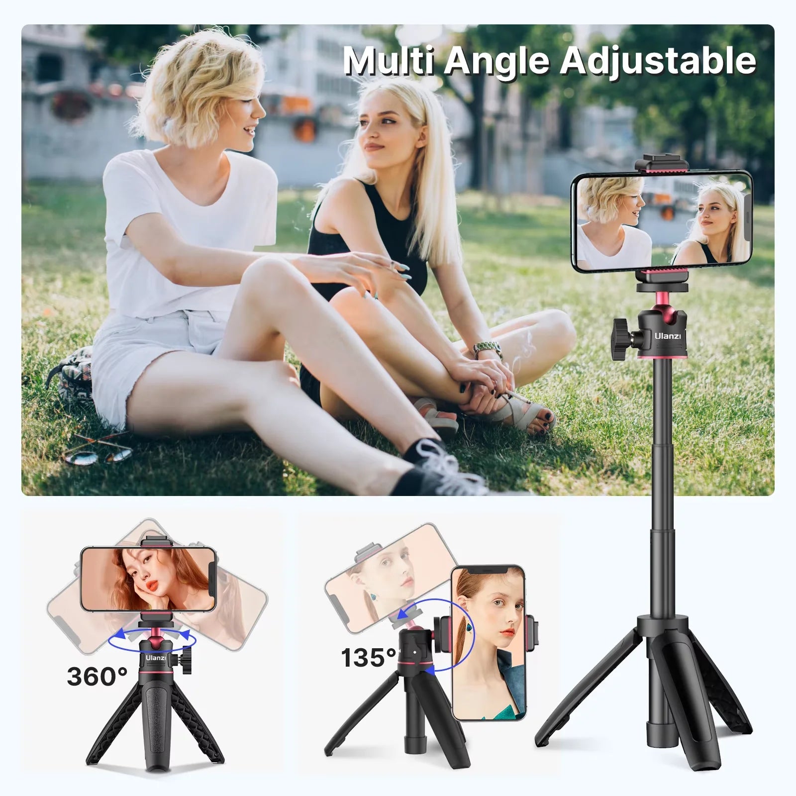 Trípode mini Ulanzi MT-08, color blanco, plegable, monopié, con montura de 1/4'', universal para DSLR, Android, iPhone y smartphones.