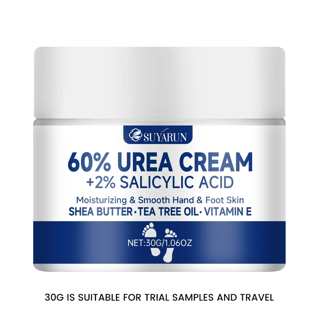 Crema para pies SUYARUN con 60 % de urea para talones agrietados y piel seca: tratamiento hidratante intensivo, removedor de callos, cuidado del pie diabético.
