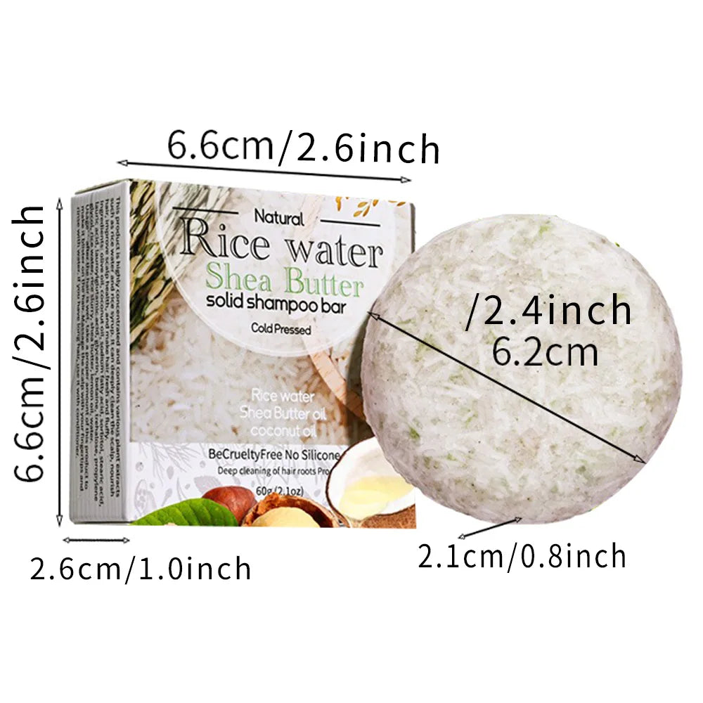 Jabón sólido de champú de arroz XF de 60 g, 100 % natural y orgánico, para el cuidado del cabello, anticaída y reparación del cabello dañado.