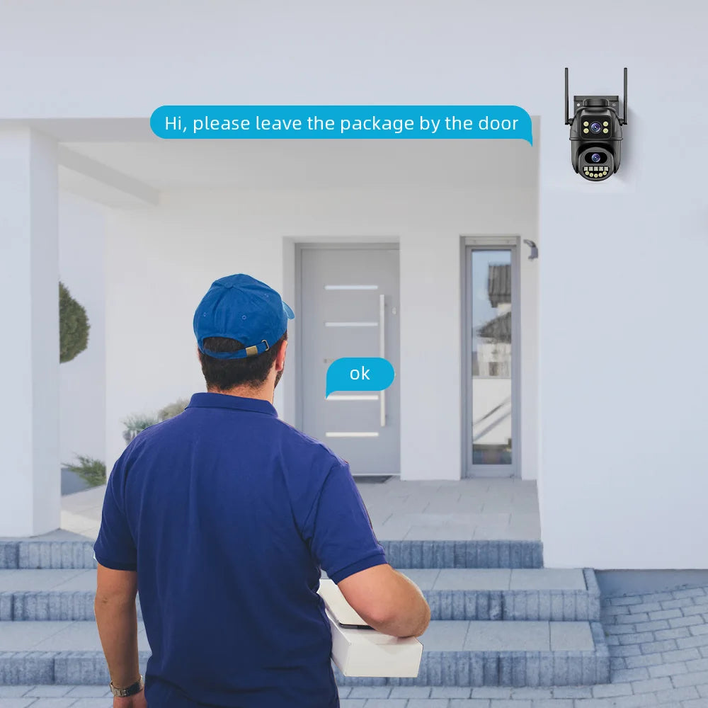 Cámara PTZ Wifi HD 4K de 8 MP para exteriores, doble lente de 4 MP, doble pantalla, IA, seguimiento automático, cámara IP, CCTV, audio y videovigilancia P2P iCSee
