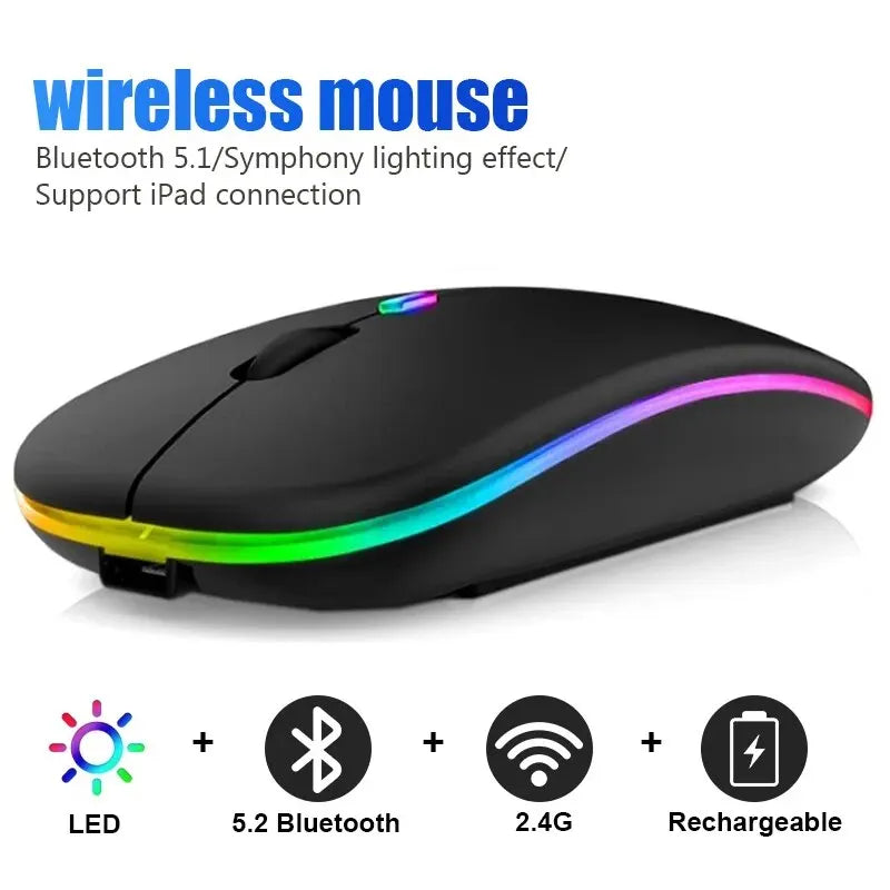 Ratón inalámbrico RGB recargable Bluetooth para ordenador, ratón ergonómico para juegos con retroiluminación LED para portátil y PC, 3600 DPI.