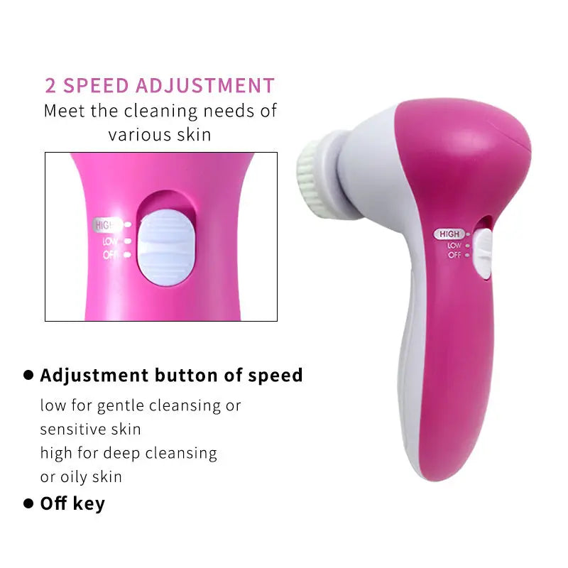 Limpiador facial eléctrico 5 en 1: cepillo limpiador facial, máquina de lavado, masajeador para el cuidado de la piel, limpiador de puntos negros, herramientas de limpieza facial.