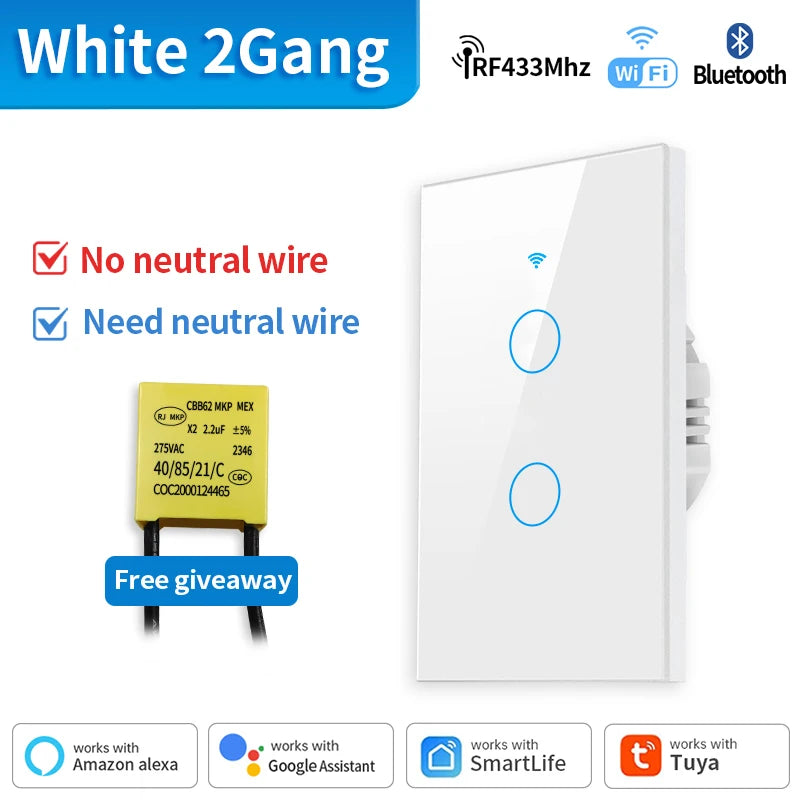Interruptor de luz inteligente TNCE Tuya WiFi/Zigbee, con o sin cable neutro, interruptor táctil de pared compatible con Alexa y Google Home.