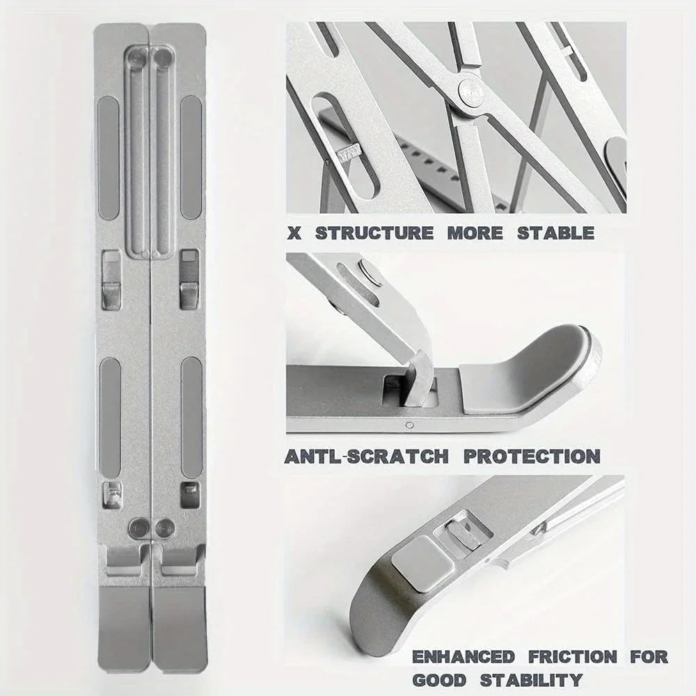 Soporte ajustable de aluminio para portátil: 6 niveles de altura, diseño plegable y portátil para portátiles de 8 a 16 pulgadas, ventilación y disipación de calor mejoradas.