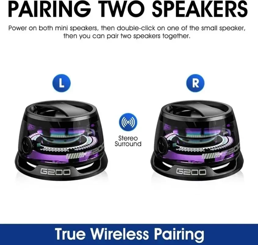 Mini altavoz estéreo de viaje para exteriores, altavoz Bluetooth magnético inalámbrico portátil con luz RGB y soporte para teléfono (compatible con iOS).