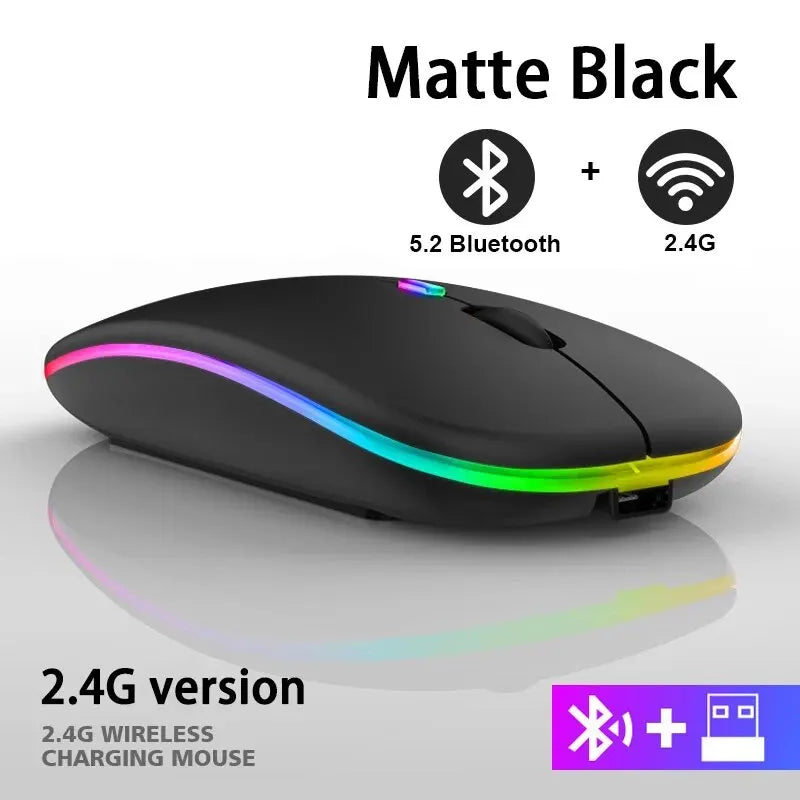 Ratón inalámbrico RGB recargable Bluetooth para ordenador, ratón ergonómico para juegos con retroiluminación LED para portátil y PC, 3600 DPI.