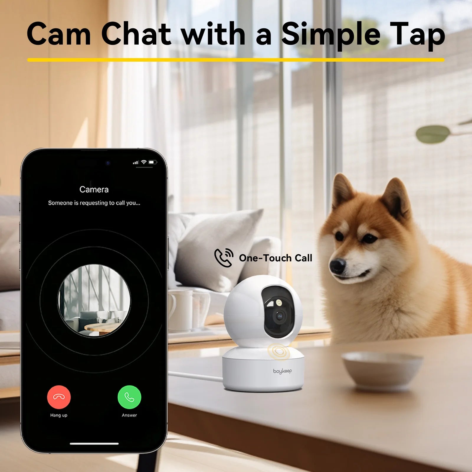Cámara de seguridad para mascotas Boykeep 2K con aplicación para teléfono, WiFi 5G/2.4GHz para interiores, giro e inclinación de 360°, audio bidireccional, visión nocturna.