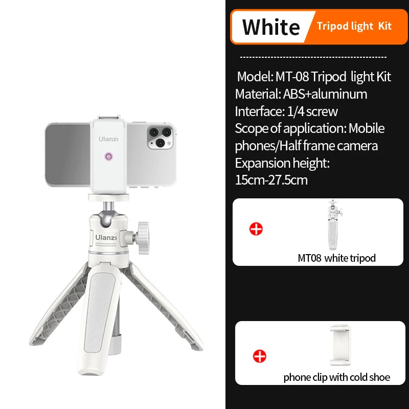 Trípode mini Ulanzi MT-08, color blanco, plegable, monopié, con montura de 1/4'', universal para DSLR, Android, iPhone y smartphones.