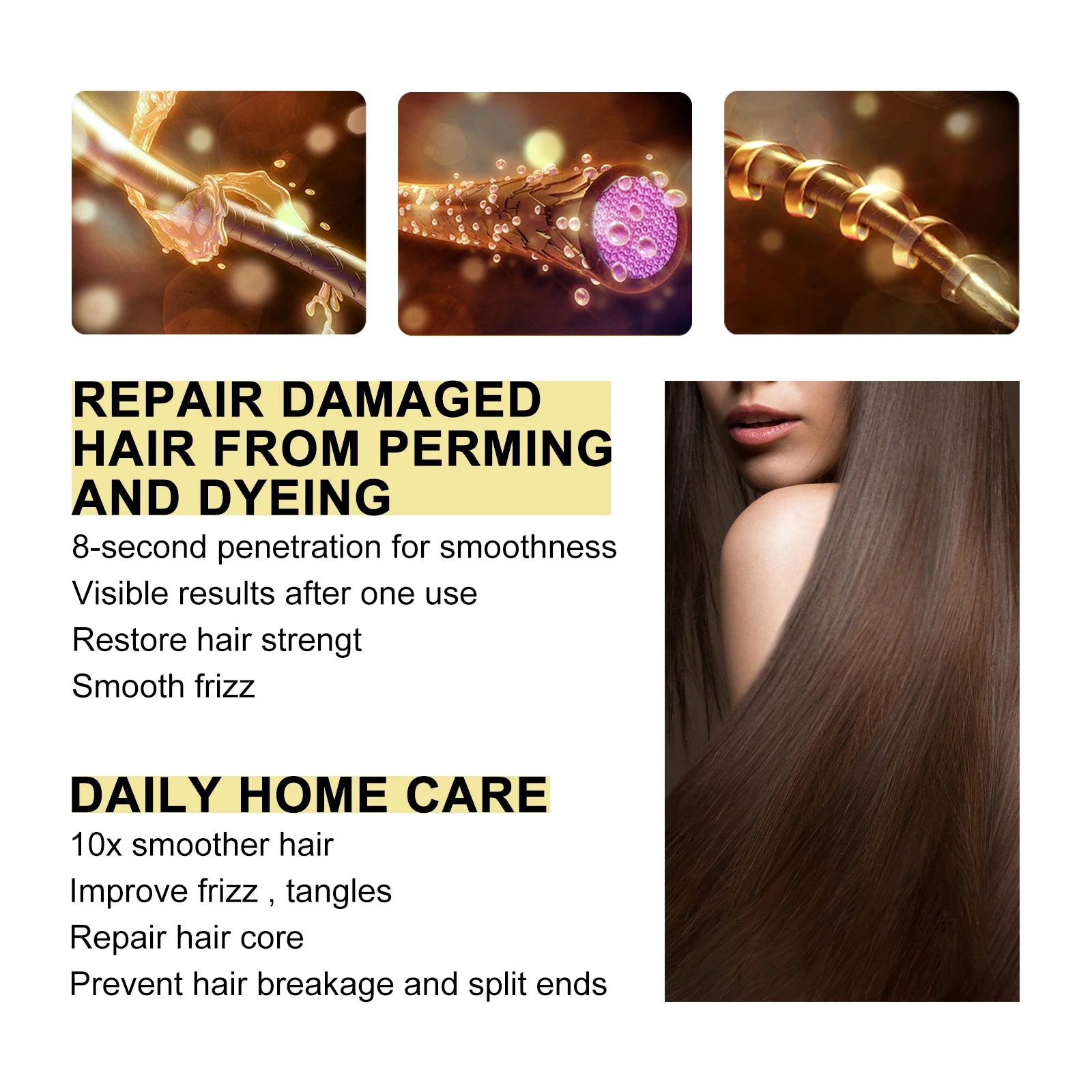 Crema capilar de queratina 8 Seconds Hair Mask Mejora el cabello encrespado y enredado Previene la rotura y las puntas abiertas Producto para el cuidado del cabello
