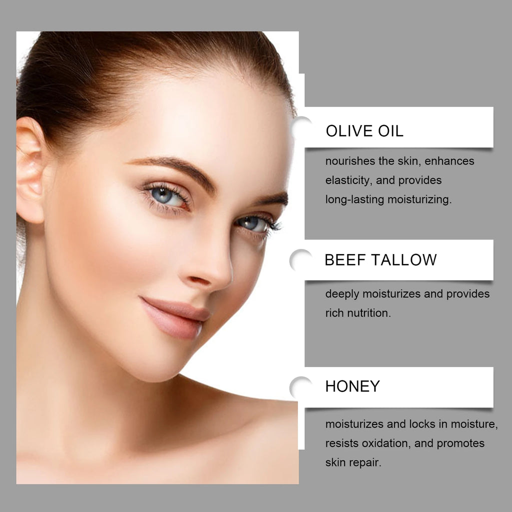 Crema facial de sebo de res, bálsamo de miel cruda orgánica para el cuidado de la piel, iluminador, hidratante corporal natural batido de vacas alimentadas con pasto, loción hidratante.