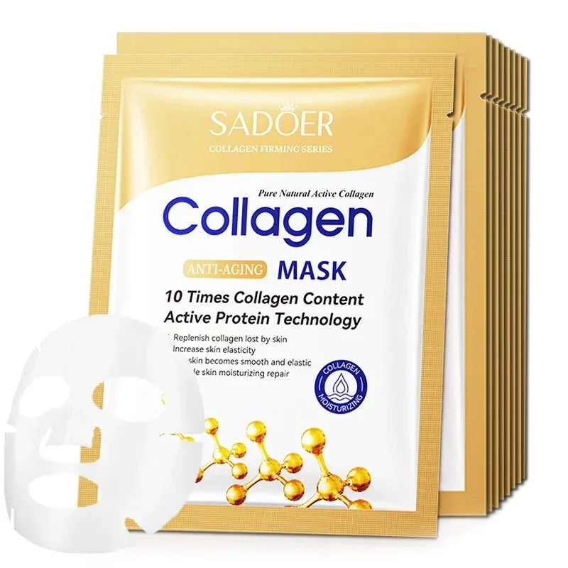 5/10/20/30 unidades Mascarilla facial de colágeno SADOER Reafirmante Hidratante Reparadora Iluminadora Cuidado de la piel Mascarilla facial de tela Mascarillas faciales Cuidado de la piel
