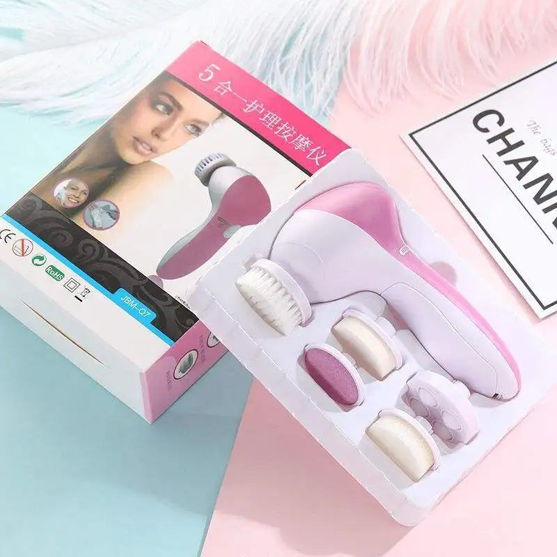 Limpiador facial eléctrico 5 en 1: cepillo limpiador facial, máquina de lavado, masajeador para el cuidado de la piel, limpiador de puntos negros, herramientas de limpieza facial.