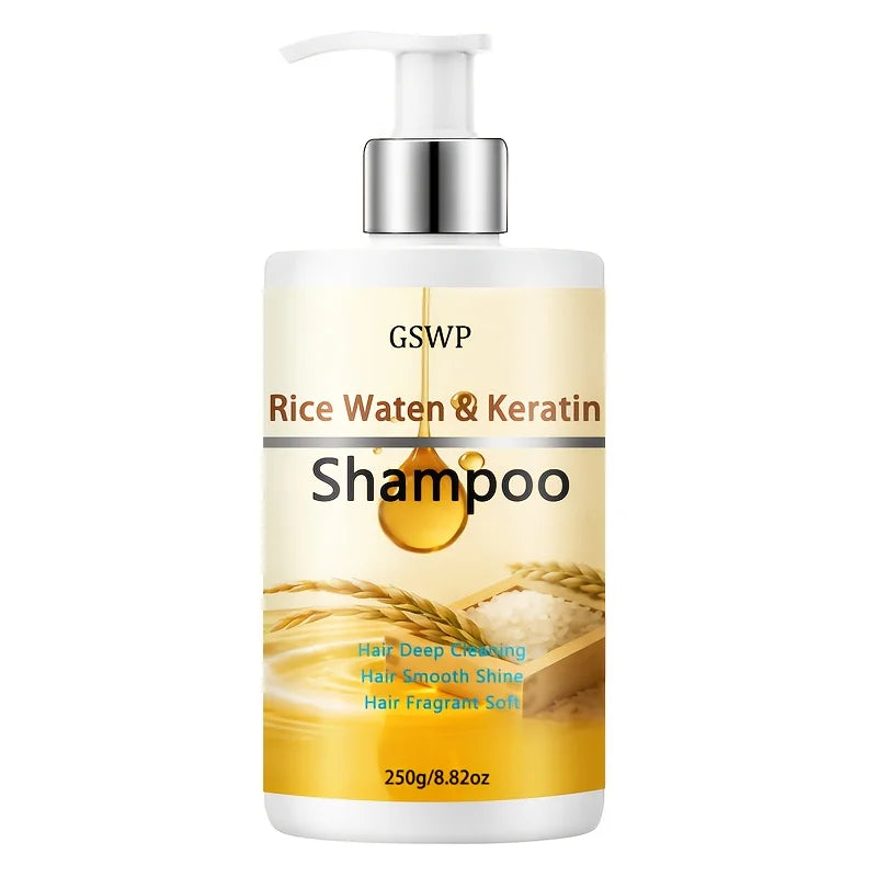 Champú de queratina con agua de arroz GSWP: repara profundamente y deja el cabello suave y brillante, reduciendo los enredos y las puntas abiertas. 250/500 g