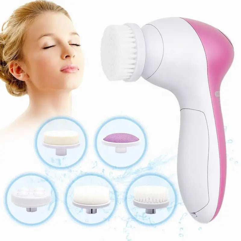 Limpiador facial eléctrico 5 en 1: cepillo limpiador facial, máquina de lavado, masajeador para el cuidado de la piel, limpiador de puntos negros, herramientas de limpieza facial.