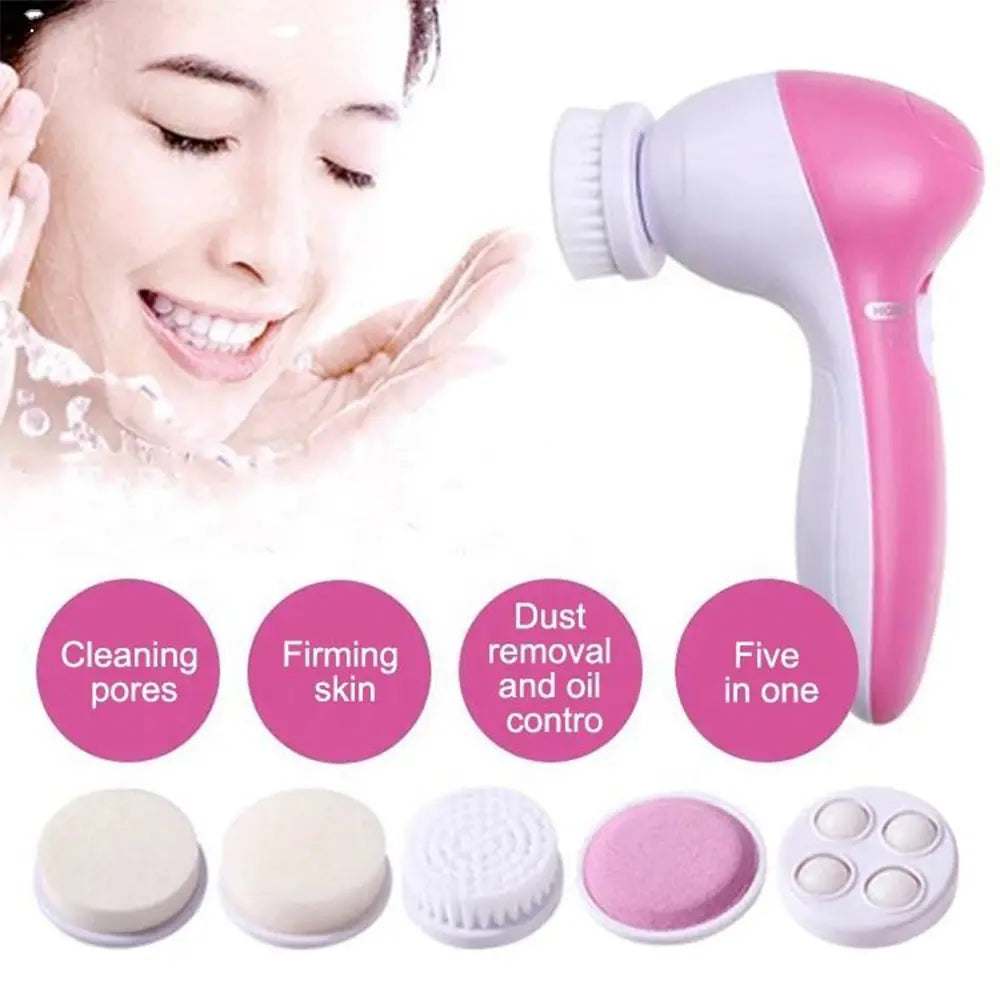 Limpiador facial eléctrico 5 en 1: cepillo limpiador facial, máquina de lavado, masajeador para el cuidado de la piel, limpiador de puntos negros, herramientas de limpieza facial.
