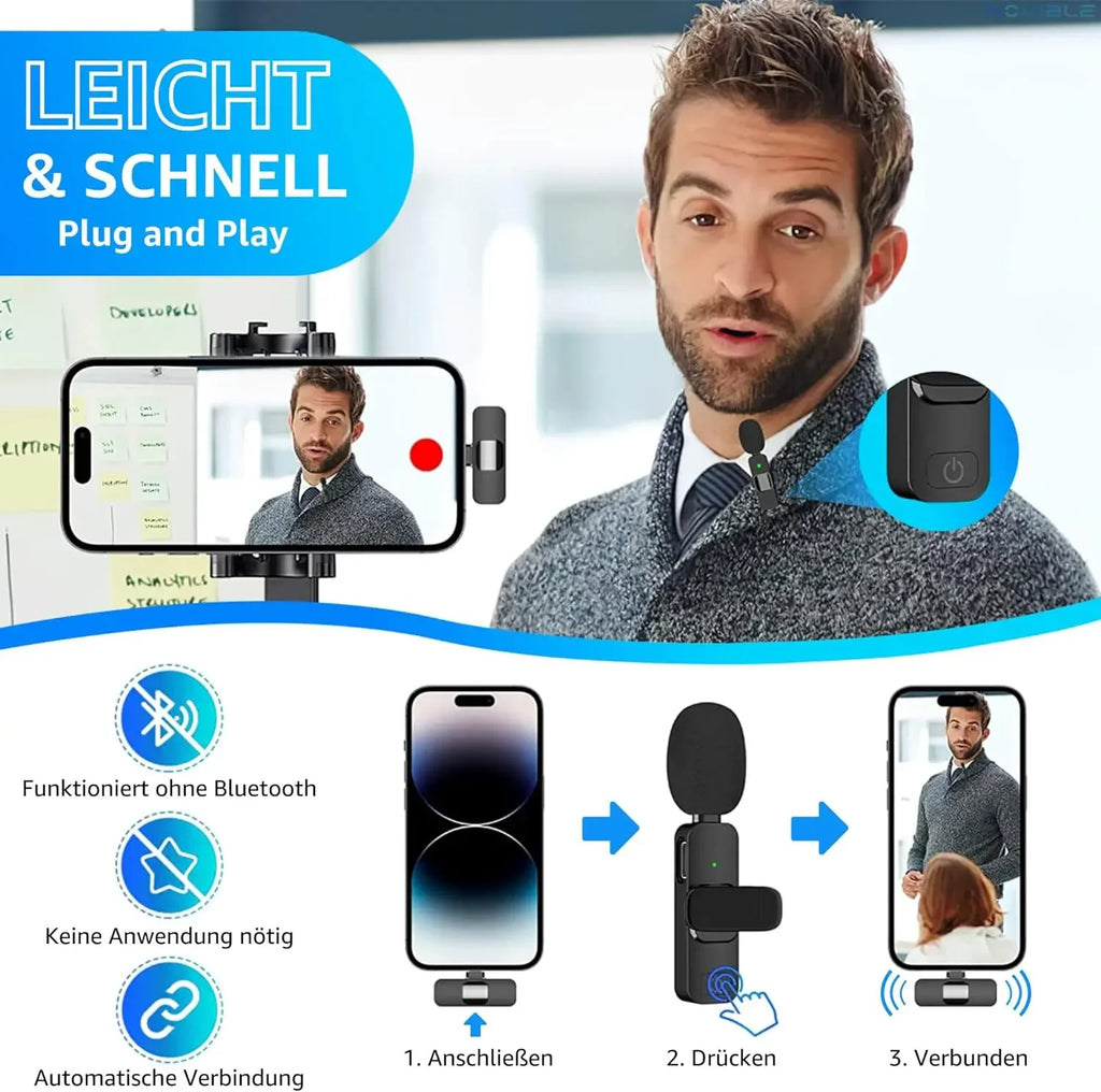 Micrófono de solapa inalámbrico Mini USB-C con reducción de ruido para iPhone y Android, ideal para transmisiones en vivo y entrevistas. Micrófono portátil de mano.