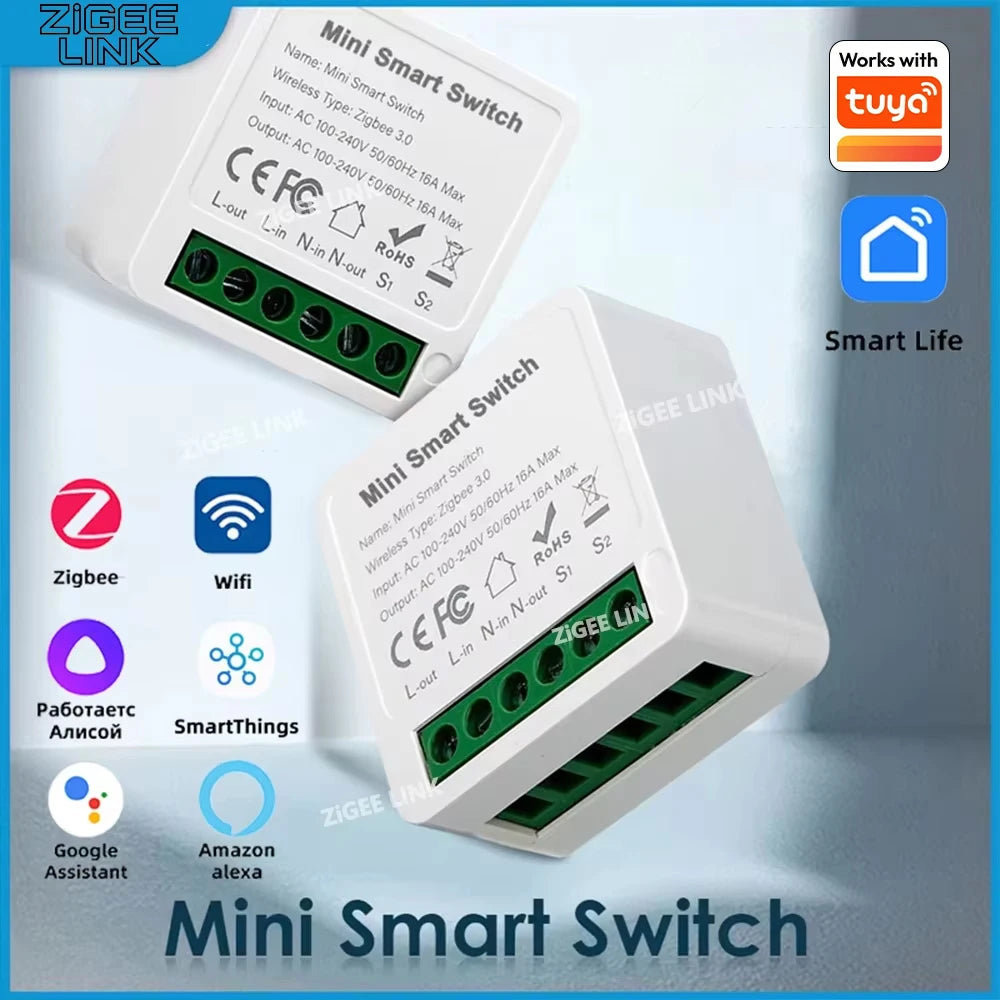 Mini interruptor WiFi/Zigbee3.0 DIY para hogar inteligente, módulo de interruptor inteligente de control de 2 vías, compatible con Tuya, Alexa, Google Home y Alice.