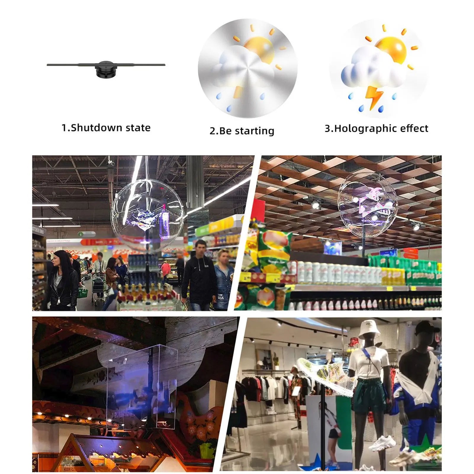 Ventilador proyector de hologramas 3D con 244 LED, resolución 1024x640, WiFi, pantalla publicitaria holográfica, compatible con aplicaciones para teléfono y PC.