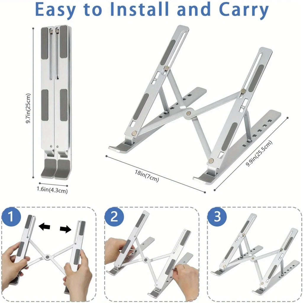 Soporte ajustable de aluminio para portátil: 6 niveles de altura, diseño plegable y portátil para portátiles de 8 a 16 pulgadas, ventilación y disipación de calor mejoradas.