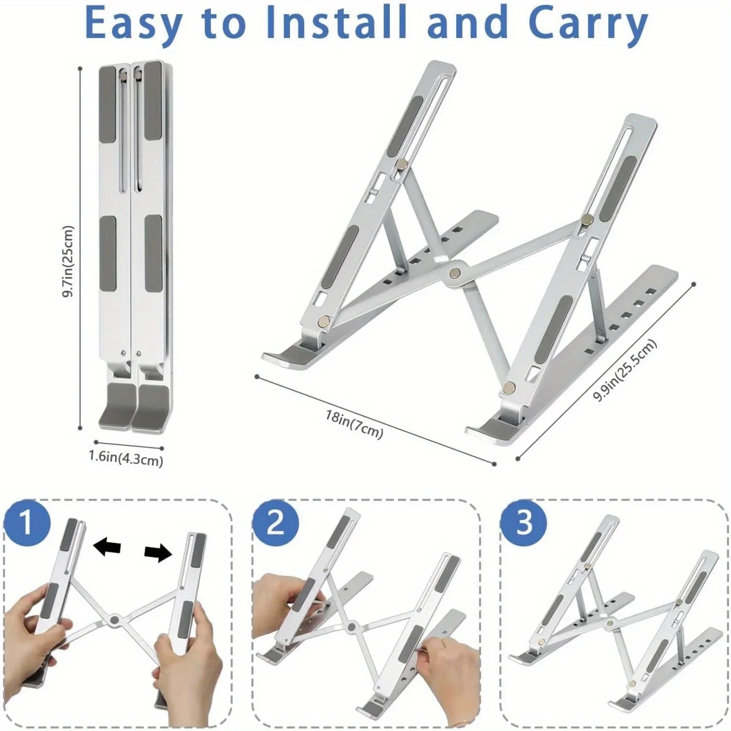 Soporte ajustable de aluminio para portátil: 6 niveles de altura, diseño plegable y portátil para portátiles de 8 a 16 pulgadas, ventilación y disipación de calor mejoradas.
