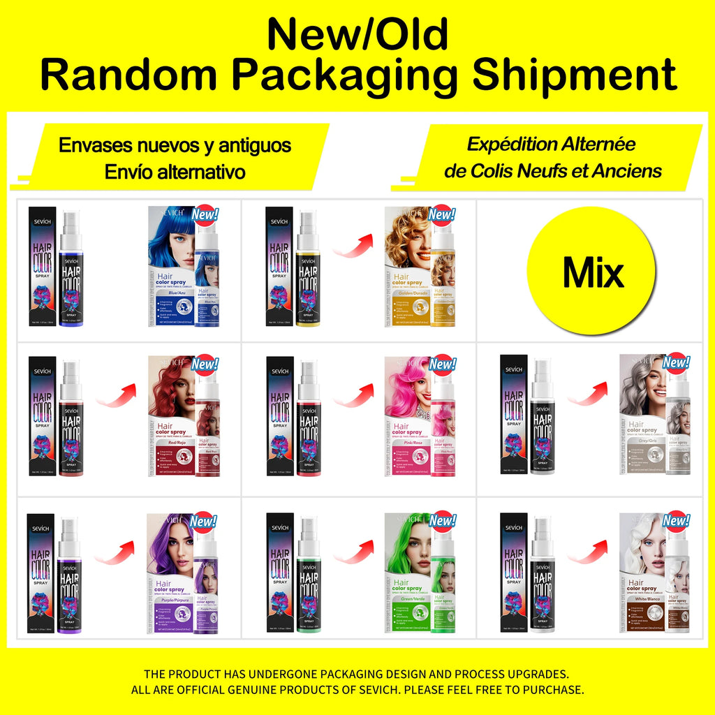 Sevich 8 colores, nuevo estilo, spray colorante para el cabello, coloración instantánea de un solo uso, producto de peluquería para el cuidado y estilismo del cabello para hombres y mujeres.