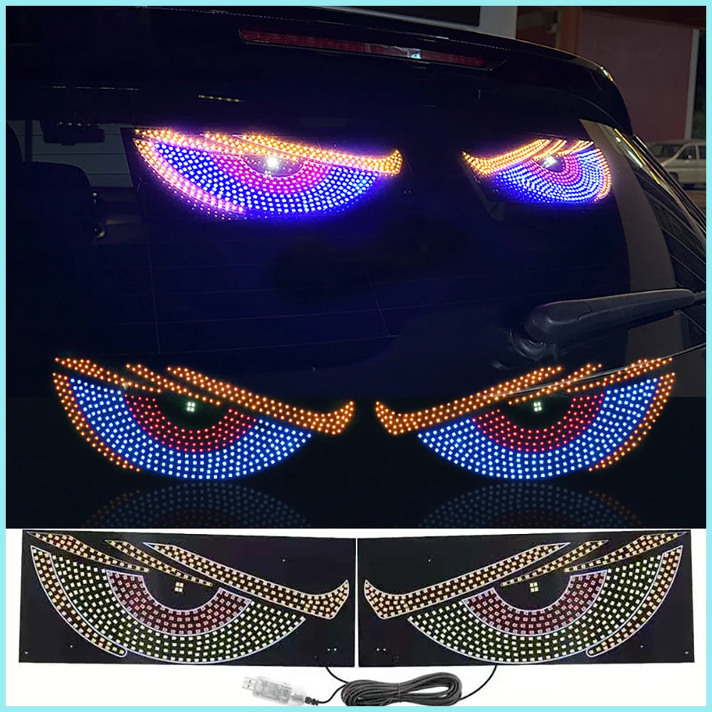 Luz LED dinámica USB de grandes ojos de diablo para coches, programable, flexible, para ventanas, pantalla LED, animada, para coches y camiones.