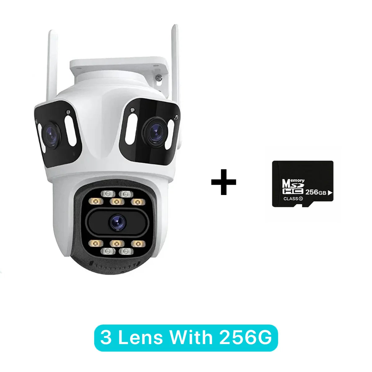 Cámara IP PTZ de tres lentes para exteriores, HD, con tres pantallas, WiFi, seguimiento automático y doble lente, CCTV inalámbrica iCsee